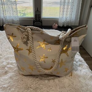 Bob Voyage Stylish White and Gold Starfish Tote